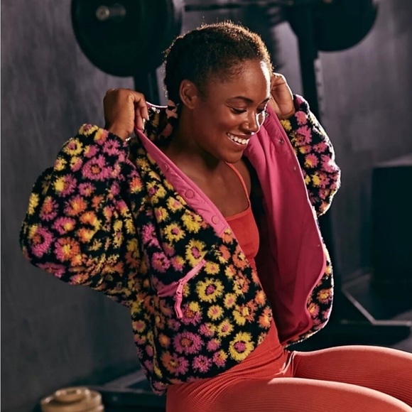 Free People Rocky Ridge Fleece Jacket Pink Daisy, size XS - Picture 3 of 14